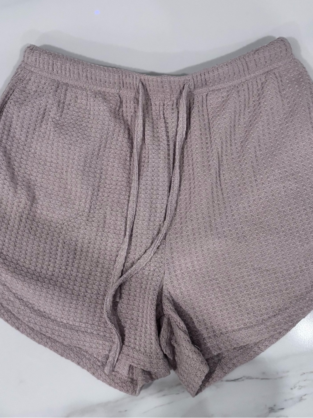 Waffle Knit Drawstring Lounge Shorts - Dusty Mauve